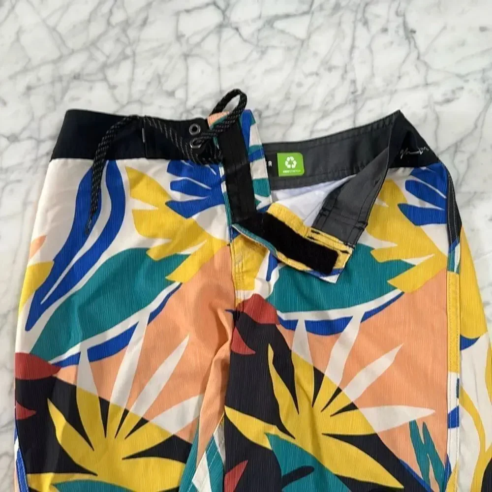 Quiksilver High Line Board Shorts Boys Youth 12 Tropical Print Drawstring